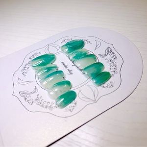 Green water bloom handmade gel nail, gem nails, acrylic press on nail, fake nail